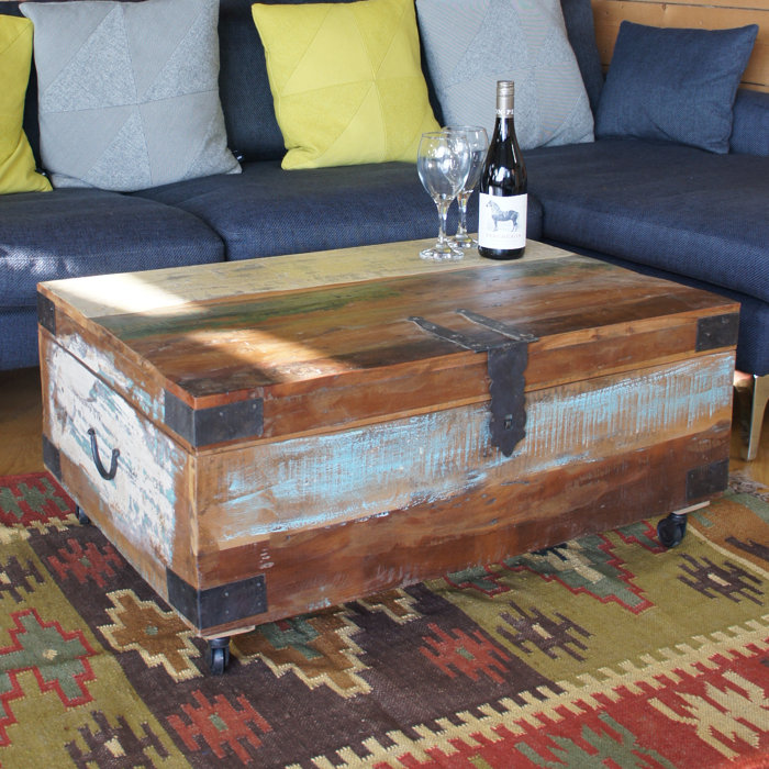 Mistana Sanjay Old Distressed Painted Teak Trunk on Wheels & Reviews
